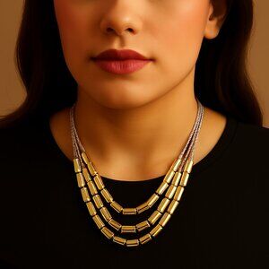 Stunning Women's Dual-Tone Layered Snake Bugle Beaded Necklace – 18" Adjustable